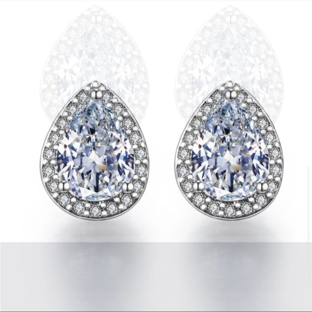 New Delicate Water Drop Diamond Beautiful Pear Stud Earrings for Women - Picture 6 of 8